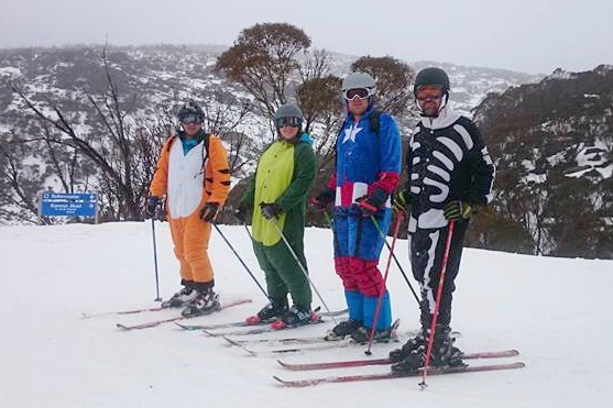 Daniel, Louise, Dean and Gerard at Perisher Ski Resort in our "ski suits"
